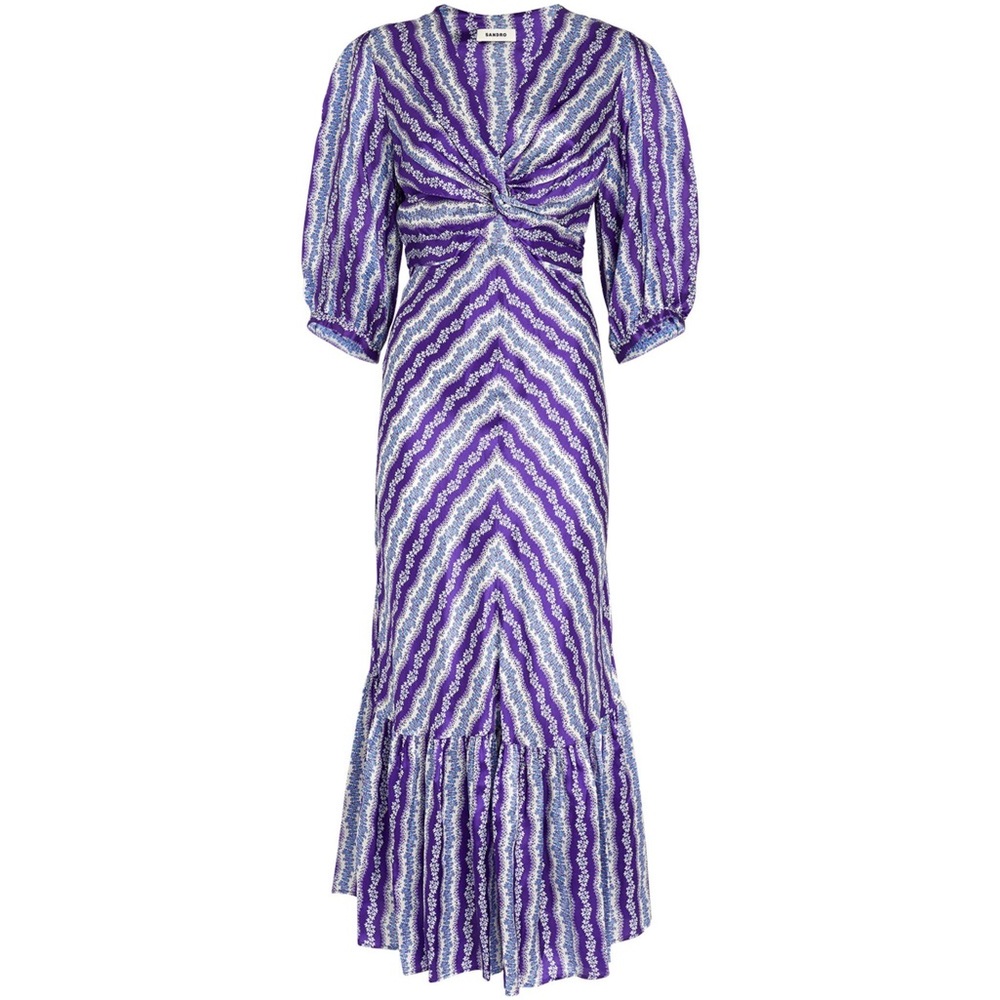 NWT Sandro Purple and White Long Sleeve Dress